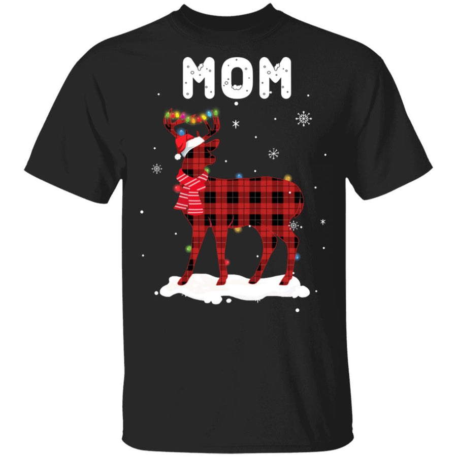 Mom Deer Red Plaid Christmas Family Matching Pajamas-T-Shirt & Sweatshirt-Classic T-Shirt-Black