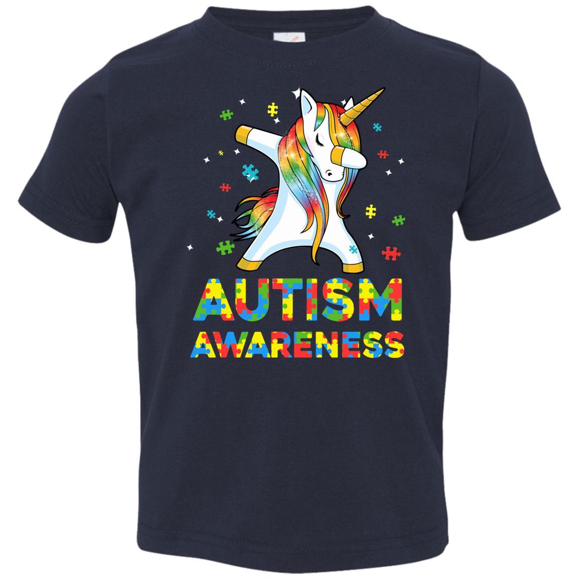 Dabbing Unicorn Puzzle Autism Awareness For Girls Youth-Youth Shirt-Toddler T-Shirt-Navy
