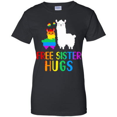 Free Sister Hugs Llama Rainbow Heart LGBT Pride Month-T-Shirt & Hoodie-Women's T-Shirt-Black