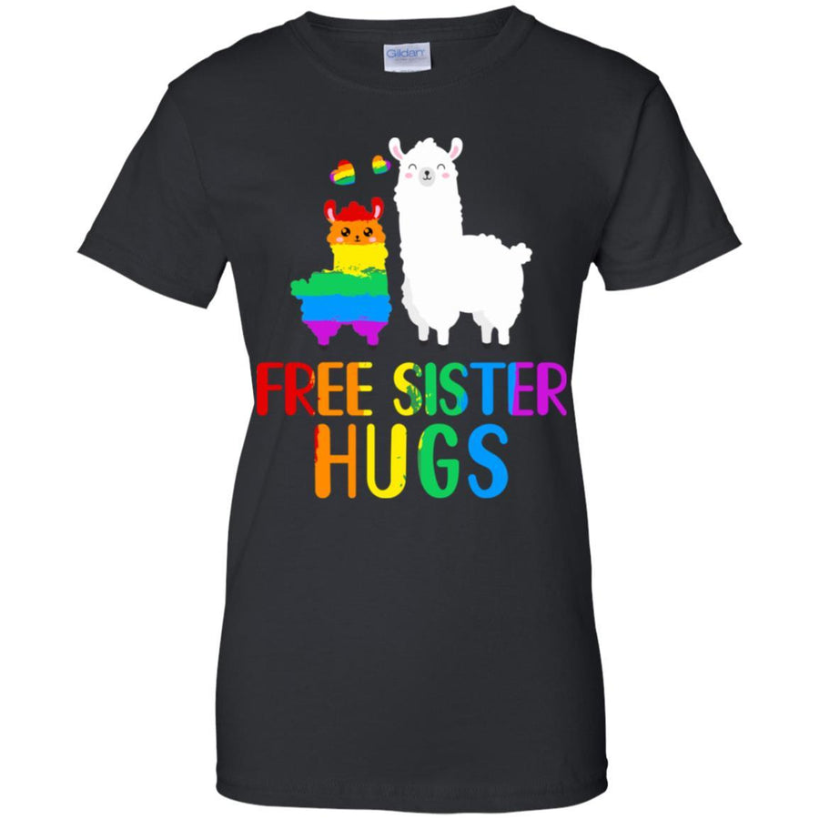 Free Sister Hugs Llama Rainbow Heart LGBT Pride Month-T-Shirt & Hoodie-Women's T-Shirt-Black