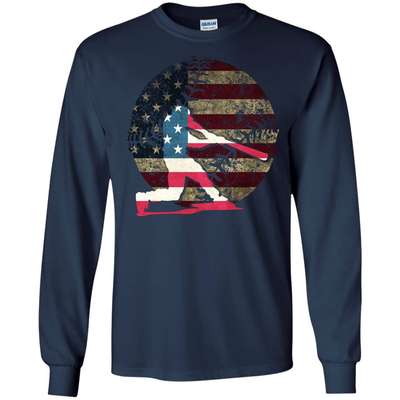 Hitter Baseball America Flag-T-Shirt & Hoodie-Long Sleeve T-Shirt-Navy