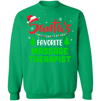 Santa's Favorite Massage Therapist Funny Christmas Xmas Gifts-T-Shirt & Sweatshirt-Crewneck Sweatshirt-Irish Green