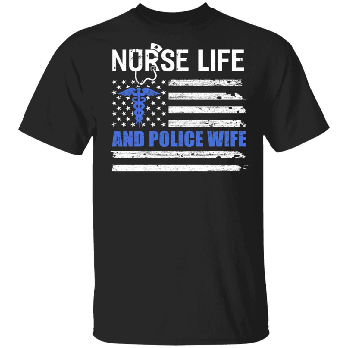 Nurse Life And Police Wife American Flag Vintage Women Gift-T-Shirt & Hoodie-Classic T-Shirt-Black