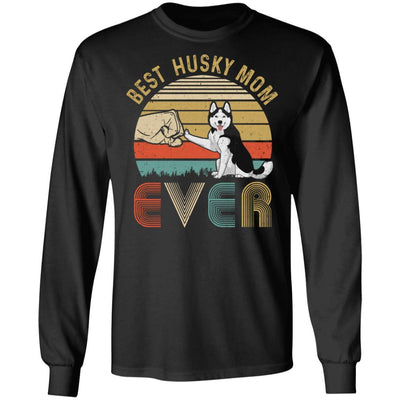 Vintage Best Husky Mom Ever Bump Fit Funny Mom Gifts-T-Shirt & Hoodie-Long Sleeve T-Shirt-Black