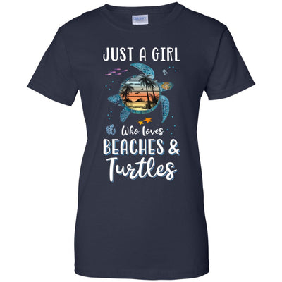 Just A Cute Girl Who Loves Turtles And Beaches-T-Shirt & Tank Top-Women's T-Shirt-Navy