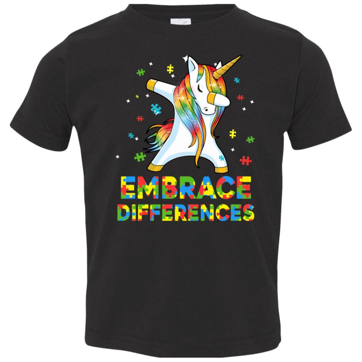 Dabbing Unicorn Autism Awareness Embrace Differences Youth-Youth Shirt-Toddler T-Shirt-Black