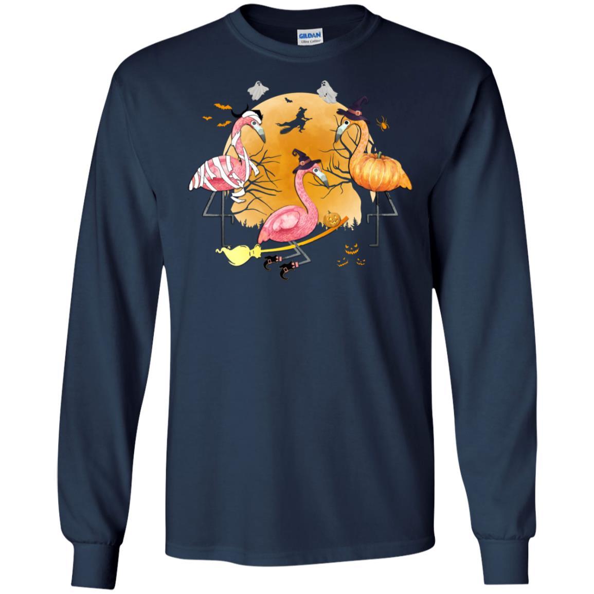 Flamingo Lover Funny Pumpkin Halloween Party-T-Shirt & Hoodie-Long Sleeve T-Shirt-Navy