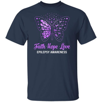 Faith Hope Love Purple Butterfly Epilepsy Awareness-T-Shirt & Hoodie-Classic T-Shirt-Navy