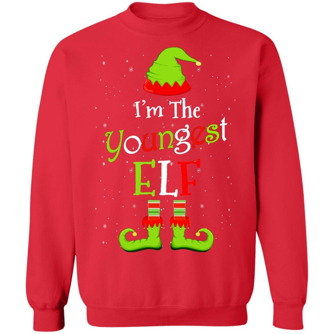 I'm The Youngest Elf Family Matching Funny Christmas Group Gift-T-Shirt & Sweatshirt-Crewneck Sweatshirt-Red