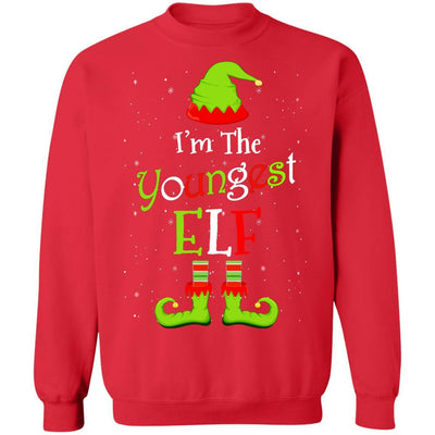 I'm The Youngest Elf Family Matching Funny Christmas Group Gift-T-Shirt & Sweatshirt-Crewneck Sweatshirt-Red