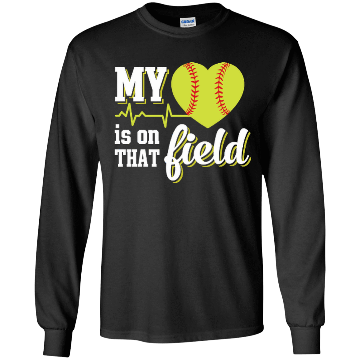 My Heart Is On That Field Softball-T-Shirt & Hoodie-Long Sleeve T-Shirt-Black