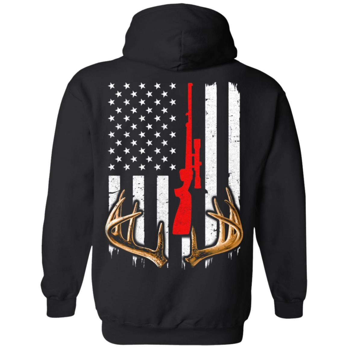 Bow Deer Hunting US Flag Deer Hunter-T-Shirt & Hoodie-Pullover Hoodie-Black