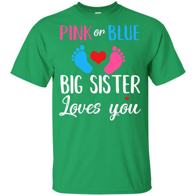 Pink Or Blue Big Sister Loves You Funny Gender Reveal Party Gift Youth-Youth Shirt-Youth T-Shirt-Irish Green