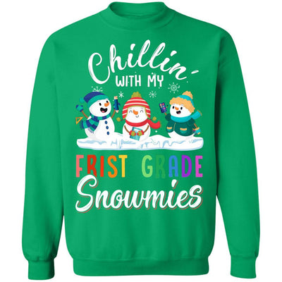 Chillin' With First Grade Snowmies Christmas Teacher Gifts-T-Shirt & Sweatshirt-Crewneck Sweatshirt-Irish Green