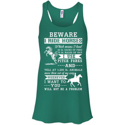 BEWARE I RIDE HORSES-T-Shirt & Hoodie-Women's Flowy Racerback Tank-Kelly