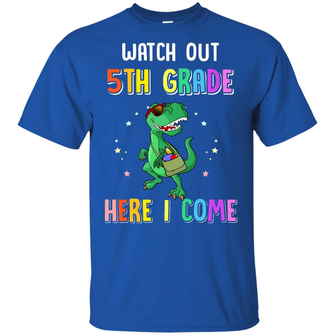 5th Grade Here I Come Dinosaur Back To School Youth-Youth Shirt-Youth T-Shirt-Royal