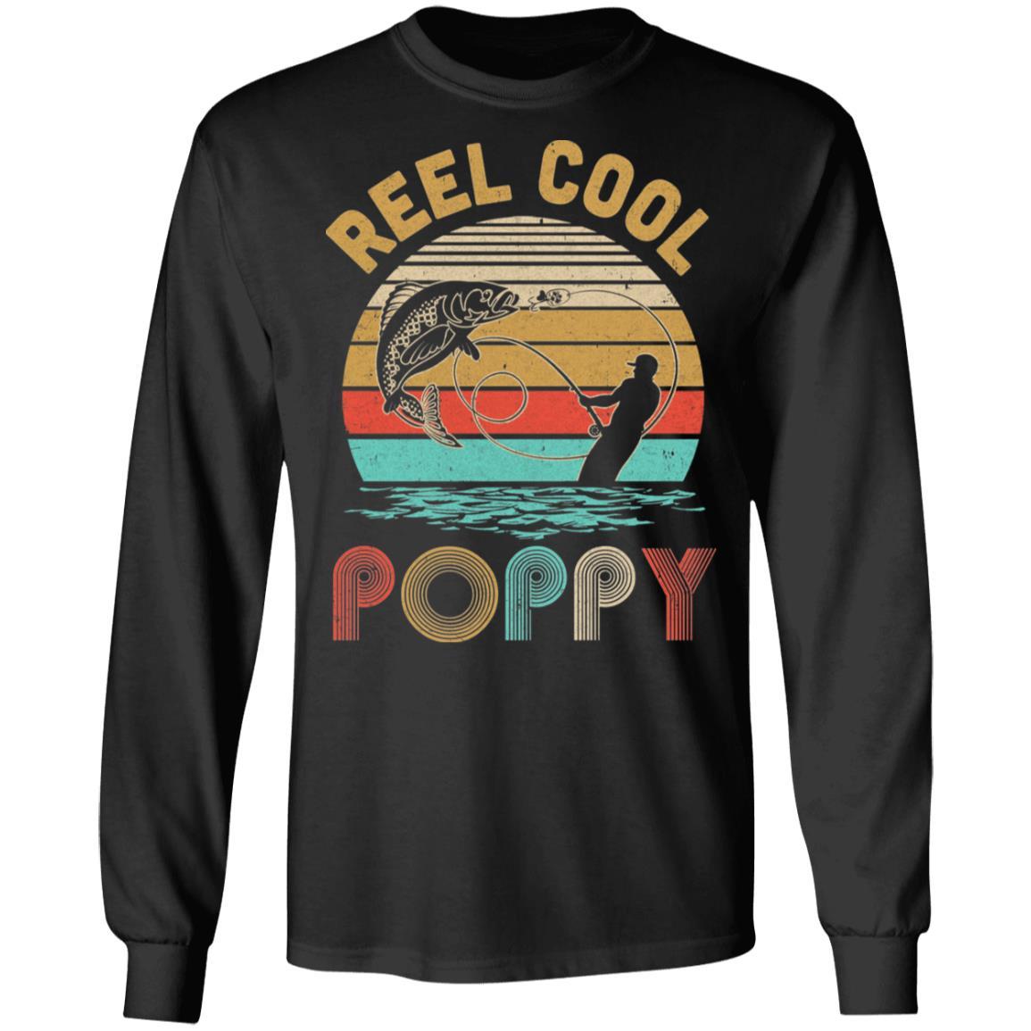 Vintage Reel Cool Poppy Fish Fishing Father's Day Gift-T-Shirt & Hoodie-Long Sleeve T-Shirt-Black