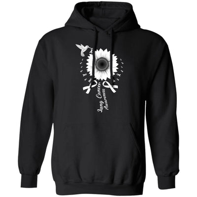 Hummingbird Sunflower White Ribbon Lung Cancer Awareness-T-Shirt & Hoodie-Pullover Hoodie-Black