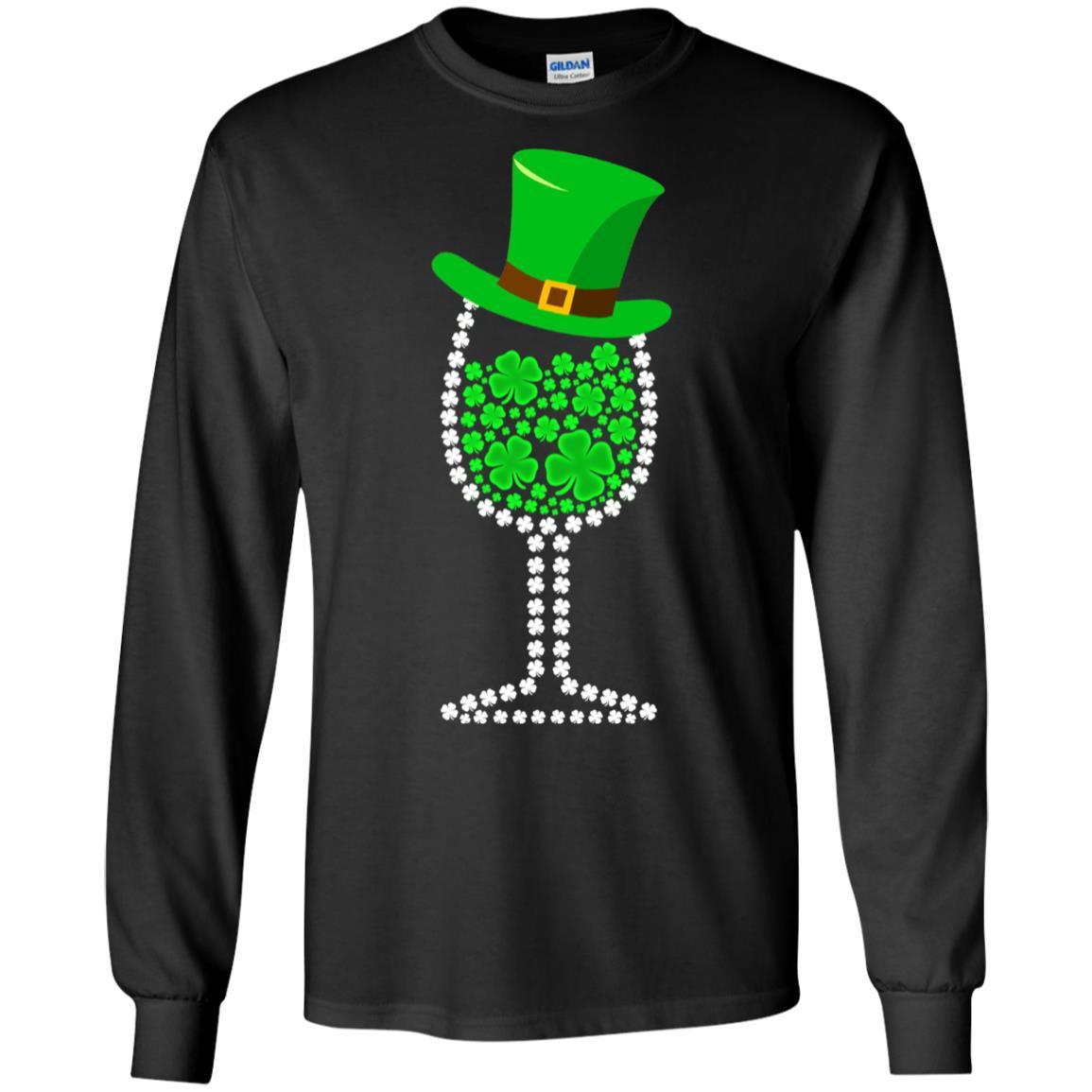 Shamrock Wine Glass Top Hat St Patrick's Day Gift-T-Shirt & Hoodie-Long Sleeve T-Shirt-Black