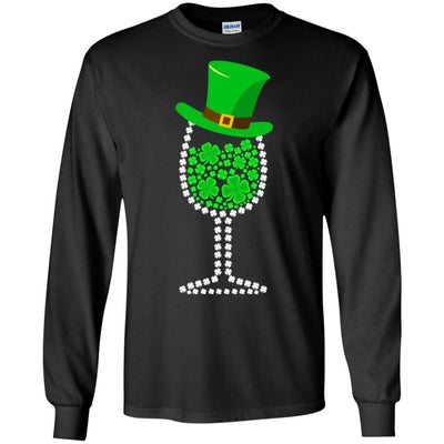 Shamrock Wine Glass Top Hat St Patrick's Day Gift-T-Shirt & Hoodie-Long Sleeve T-Shirt-Black