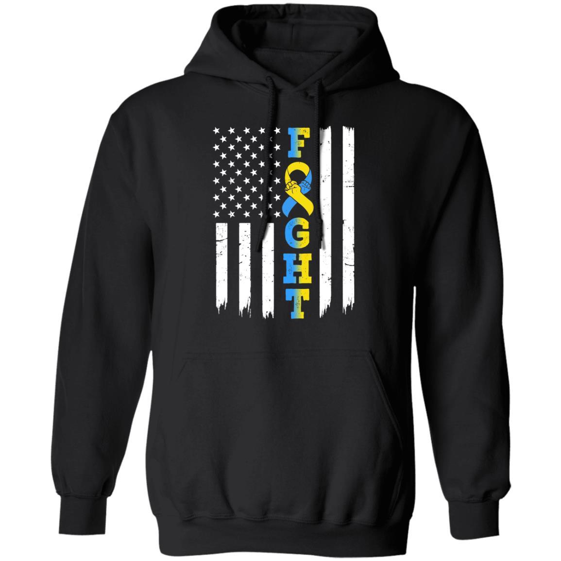 Down Syndrome Awareness American Flag Distressed-T-Shirt & Hoodie-Pullover Hoodie-Black