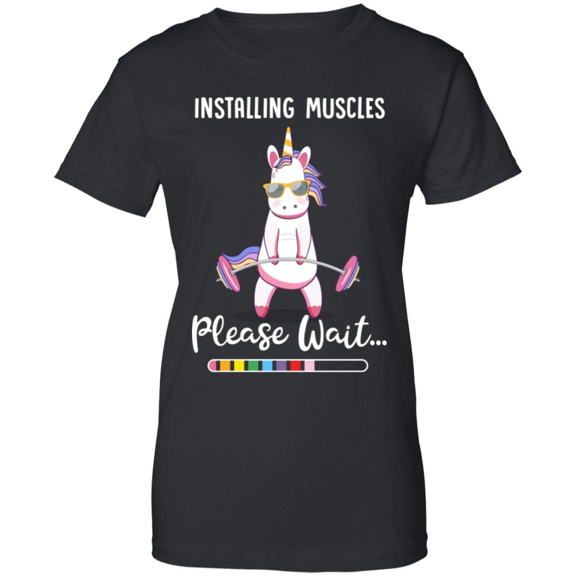 Installing Muscles Please Wait Funny Unicorn Fitness-T-Shirt & Tank Top-Women's T-Shirt-Black
