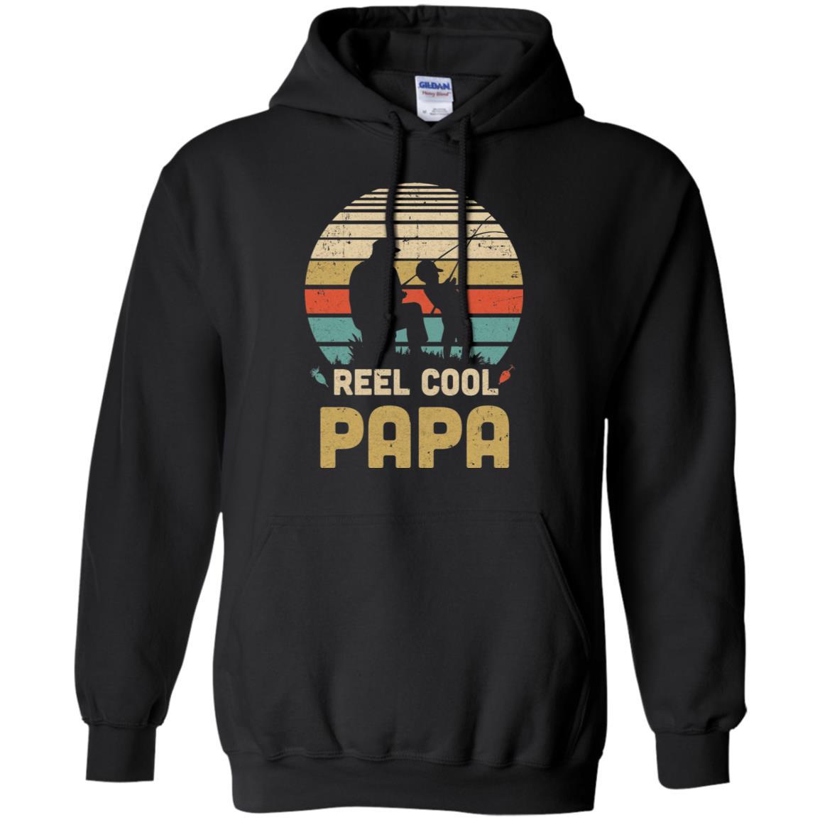 Vintage Father's Day Gift Reel Cool Papa Fishing-T-Shirt & Hoodie-Pullover Hoodie-Black