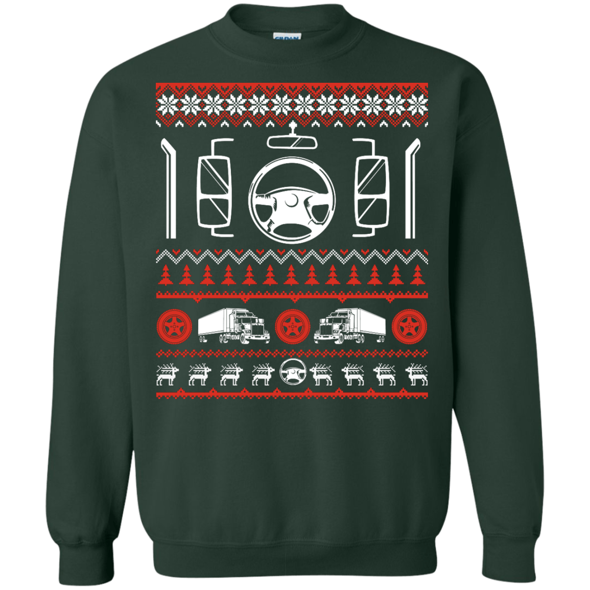 Trucker Christmas Sweater-T-Shirt & Hoodie-Crewneck Sweatshirt-Forest Green