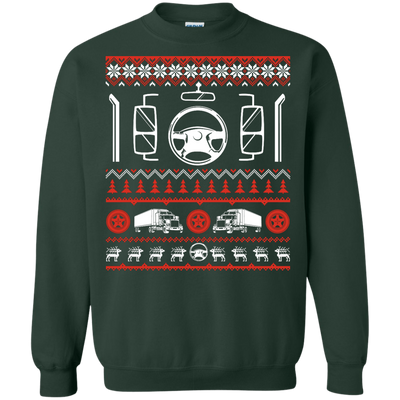 Trucker Christmas Sweater-T-Shirt & Hoodie-Crewneck Sweatshirt-Forest Green