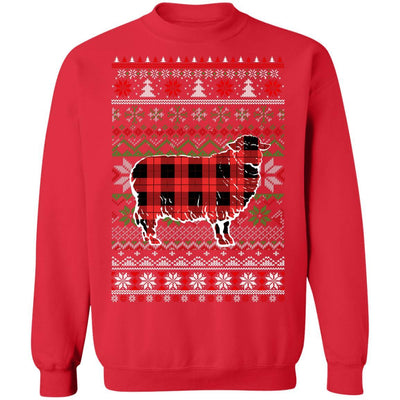 Sheep Red Plaid Ugly Christmas Sweater Funny Gifts-T-Shirt & Sweatshirt-Crewneck Sweatshirt-Red
