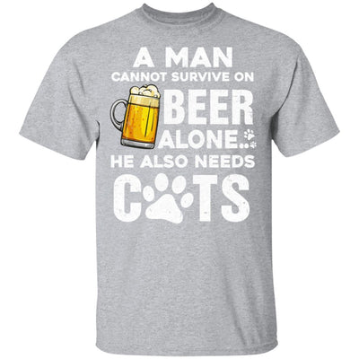 A Man Cannot Survive On Beer Alone He Also Needs Cat-T-Shirt & Hoodie-Classic T-Shirt-Sport Grey