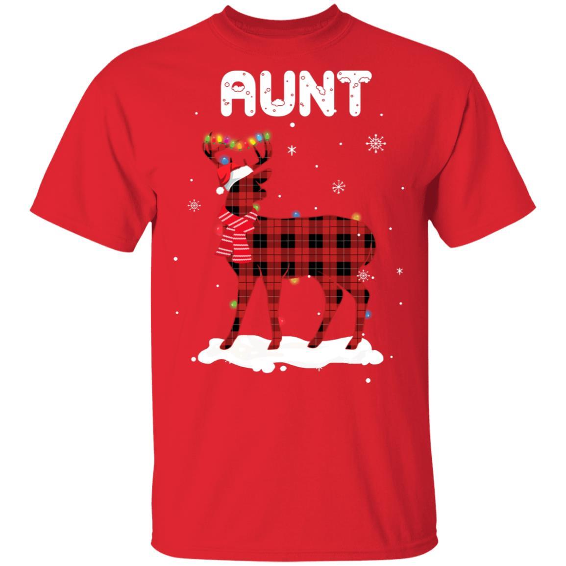 Aunt Deer Red Plaid Christmas Family Matching Pajamas-T-Shirt & Sweatshirt-Classic T-Shirt-Red