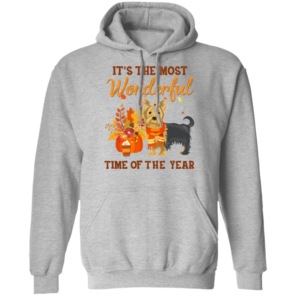 Yorkie Autumn It's The Most Wonderful Time Of The Year-T-Shirt & Hoodie-Pullover Hoodie-Sport Grey