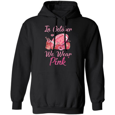 Football In October Wear Pink Ribbon Breast Cancer-T-Shirt & Hoodie-Pullover Hoodie-Black