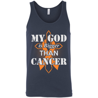 My God Is Bigger Than Cancer Orange Awareness Ribbon-T-Shirt & Hoodie-Unisex Tank-Navy