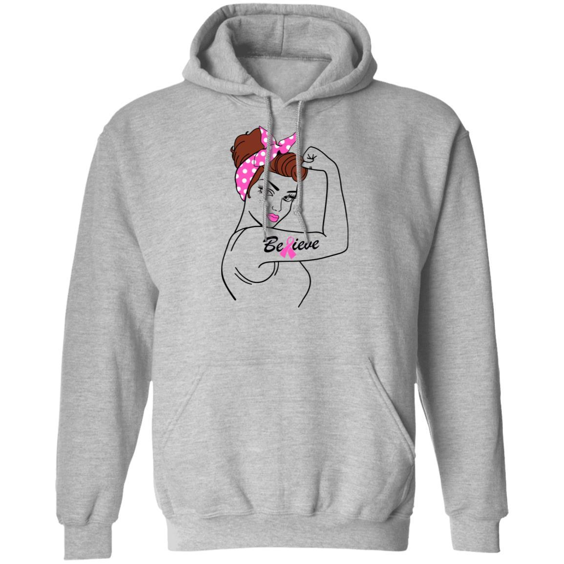Support Breast Cancer Awareness Warrior Believe-T-Shirt & Hoodie-Pullover Hoodie-Sport Grey