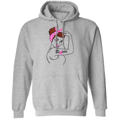 Support Breast Cancer Awareness Warrior Believe-T-Shirt & Hoodie-Pullover Hoodie-Sport Grey