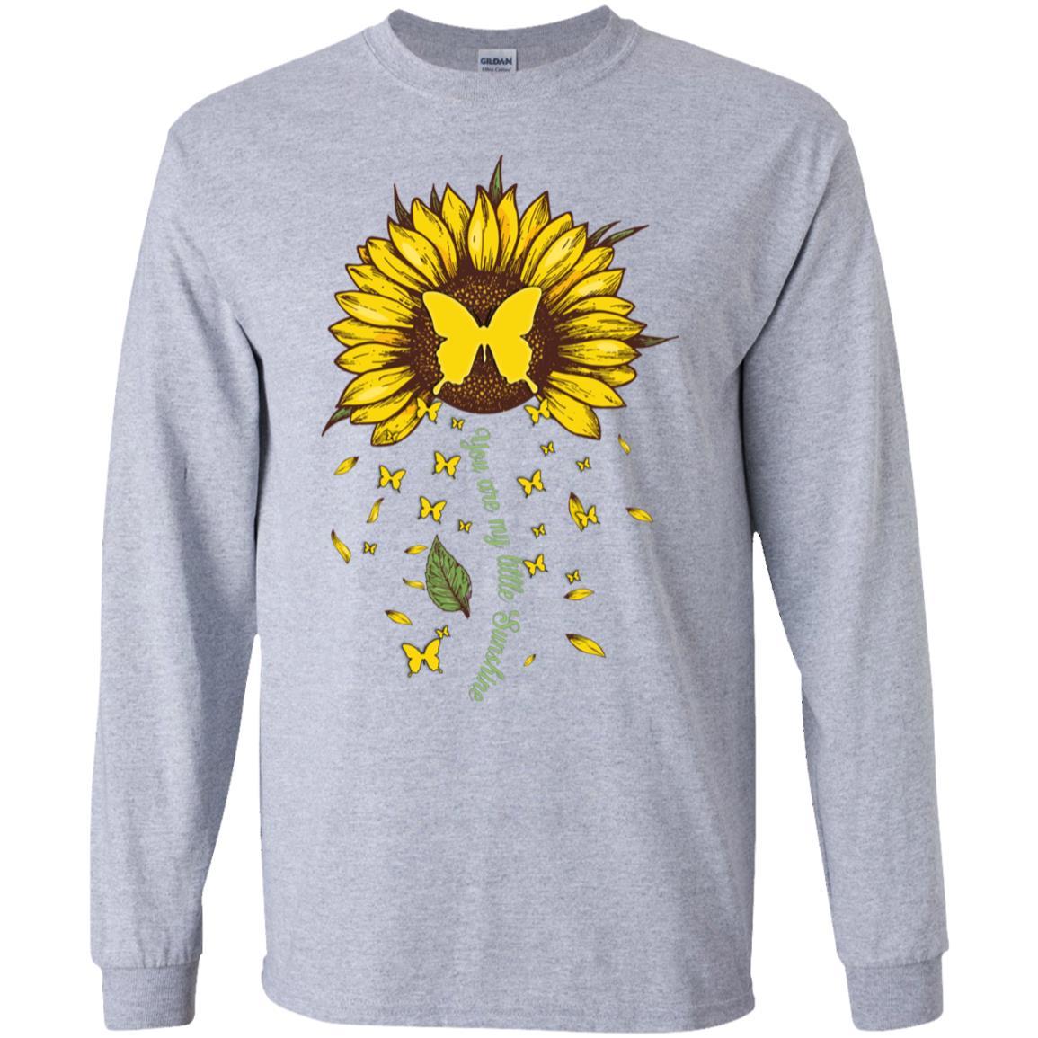 You Are My Little Sunshine Sunflower Butterfly-T-Shirt & Hoodie-Long Sleeve T-Shirt-Sport Grey
