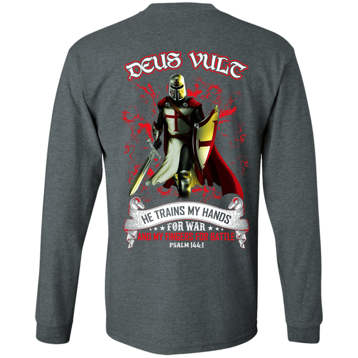 Knight Templar Deus Vult He Trains My Hands For War-T-Shirt & Hoodie-Long Sleeve T-Shirt-Dark Heather