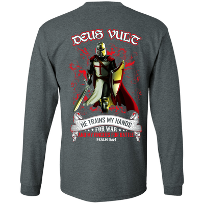 Knight Templar Deus Vult He Trains My Hands For War-T-Shirt & Hoodie-Long Sleeve T-Shirt-Dark Heather