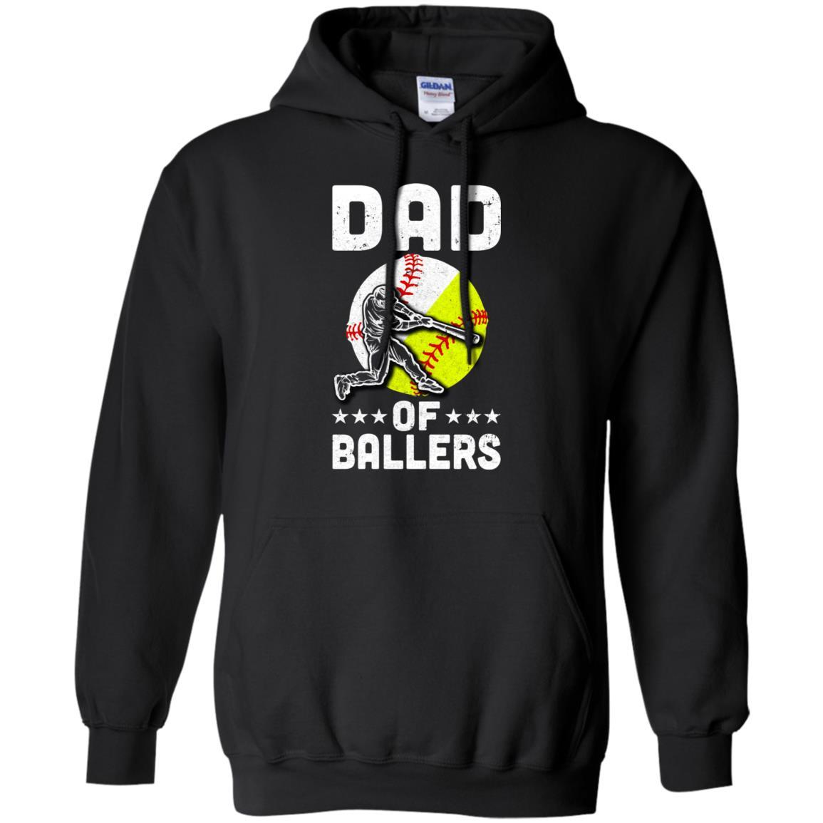 Dad Of Ballers Funny Dad Baseball Softball Fathers Day-T-Shirt & Hoodie-Pullover Hoodie-Black