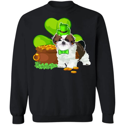 Shih Tzu St Patrick's Day Irish Dog Lover Funny Gifts-T-Shirt & Hoodie-Crewneck Sweatshirt-Black