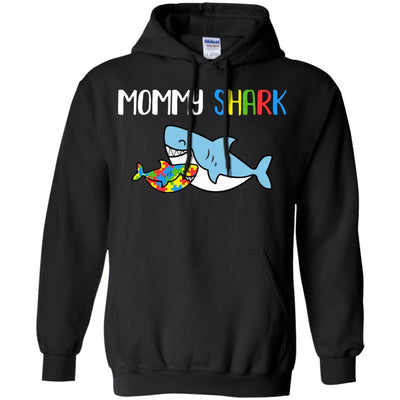 Mommy Shark Support Autism Awareness For Child-T-Shirt & Hoodie-Pullover Hoodie-Black