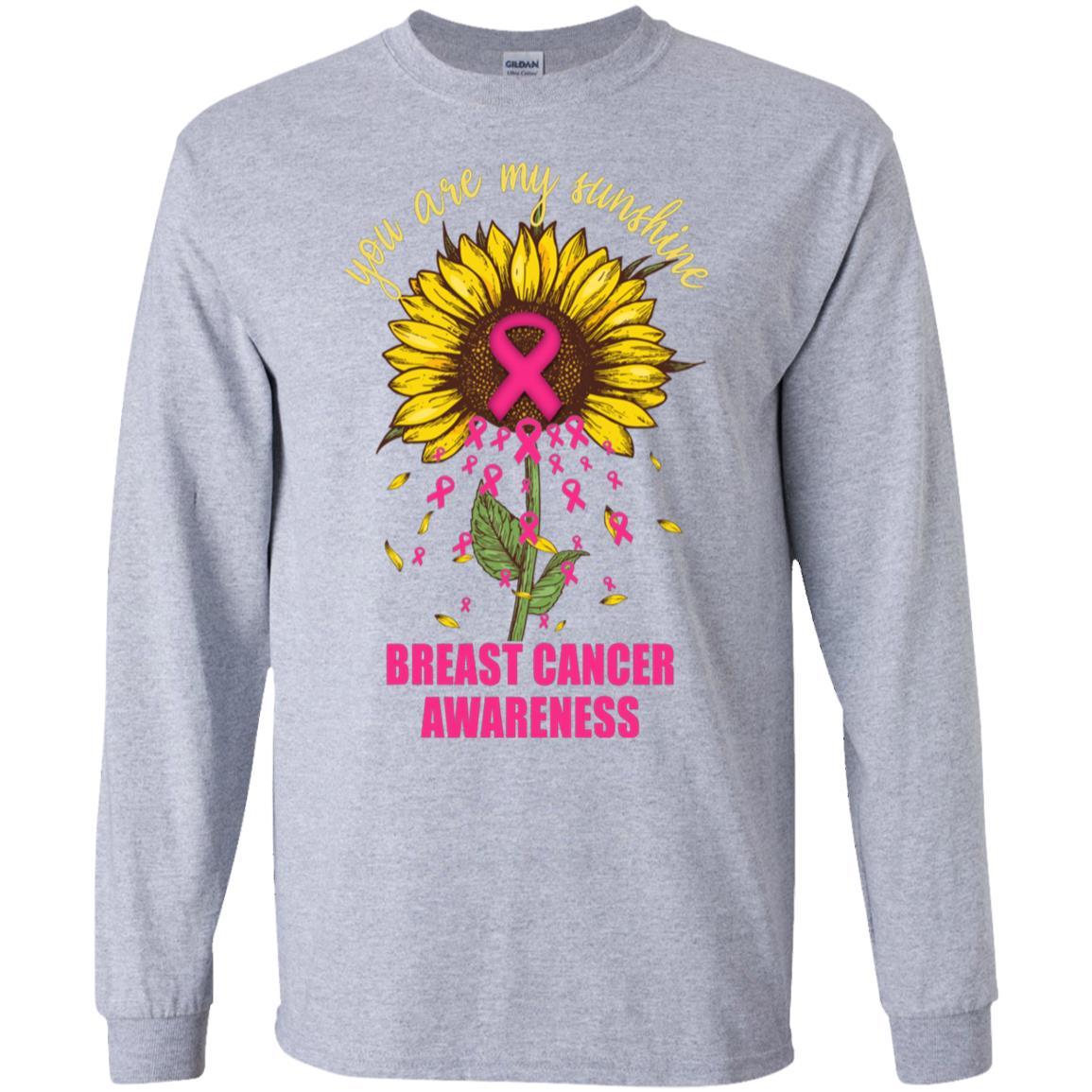 You Are My Sunshine Breast Cancer Awareness-T-Shirt & Hoodie-Long Sleeve T-Shirt-Sport Grey