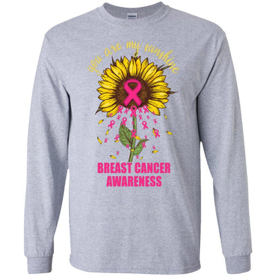 You Are My Sunshine Breast Cancer Awareness-T-Shirt & Hoodie-Long Sleeve T-Shirt-Sport Grey