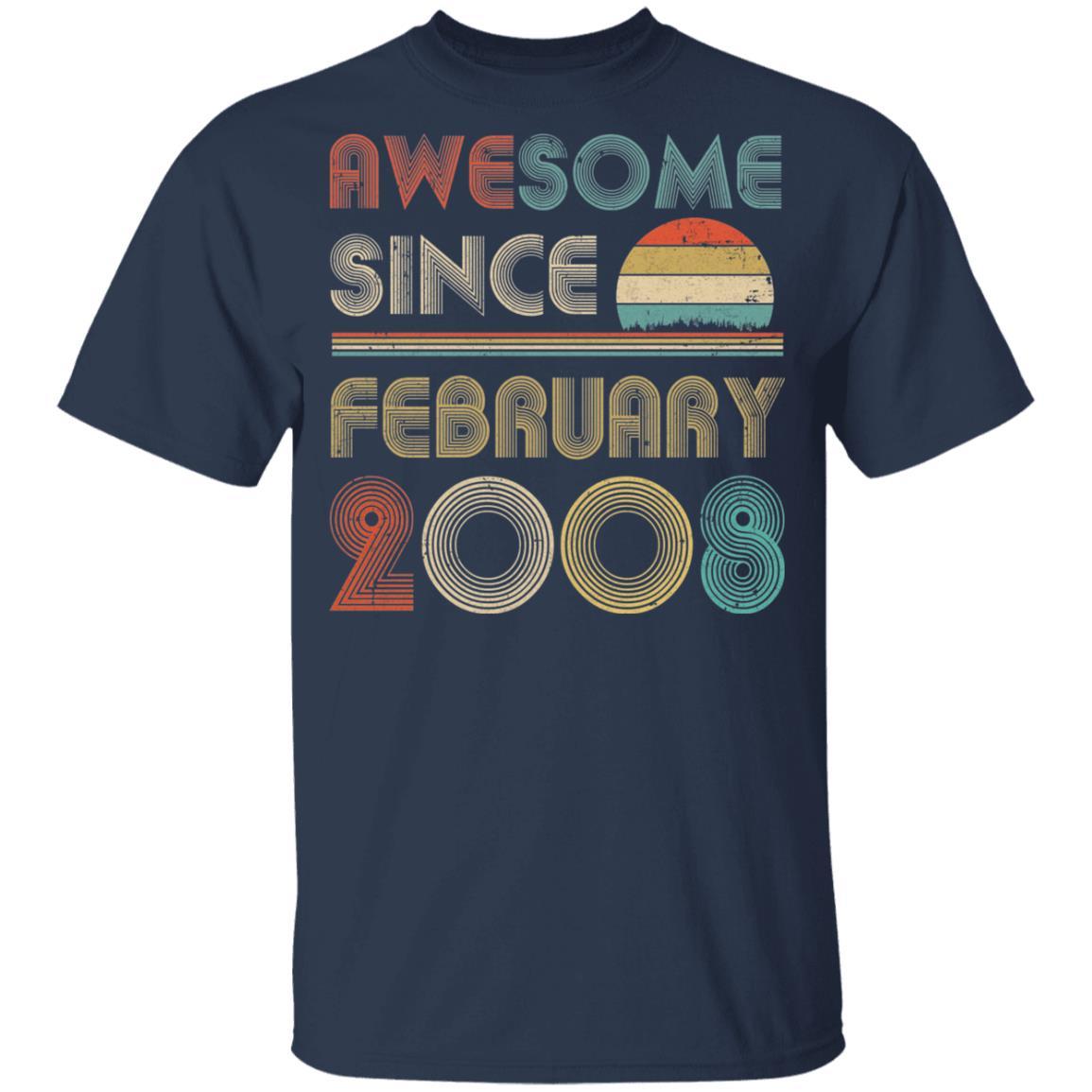 Awesome Since February 2008 Vintage 13th Birthday Gifts Youth-Youth Shirt-Youth T-Shirt-Navy