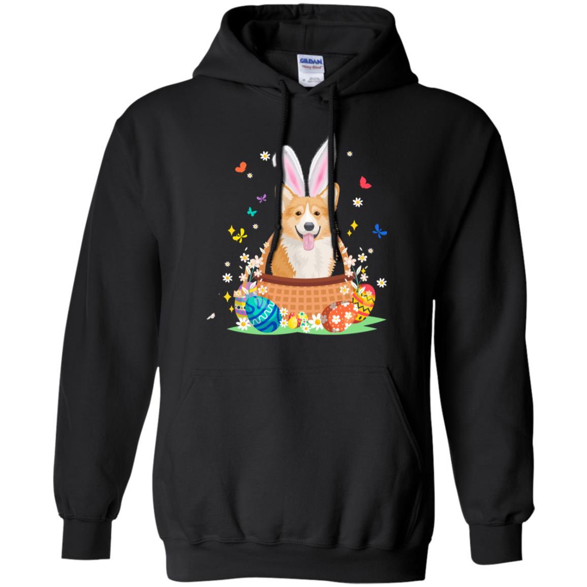 Corgi Bunny Hat Rabbit Easter Eggs-T-Shirt & Hoodie-Pullover Hoodie-Black