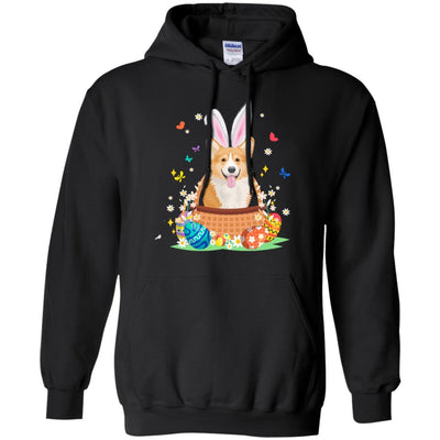 Corgi Bunny Hat Rabbit Easter Eggs-T-Shirt & Hoodie-Pullover Hoodie-Black