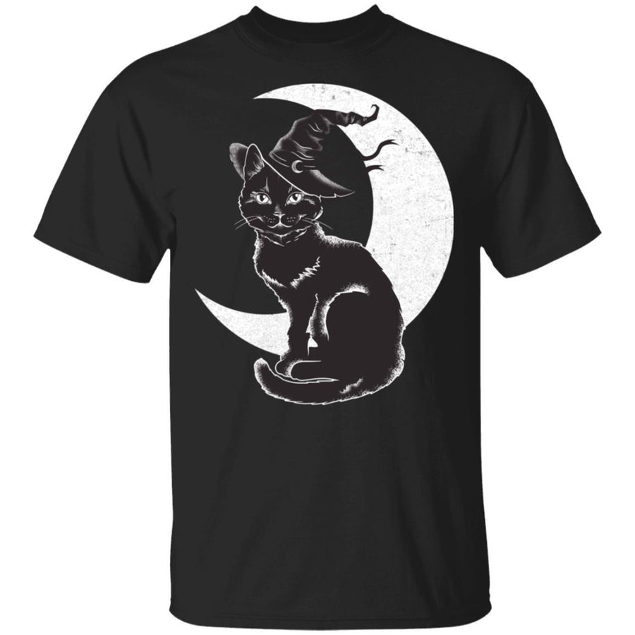 Vintage Scary Halloween Black Cat Costume Witch Hat Moon-T-Shirt & Hoodie-Classic T-Shirt-Black
