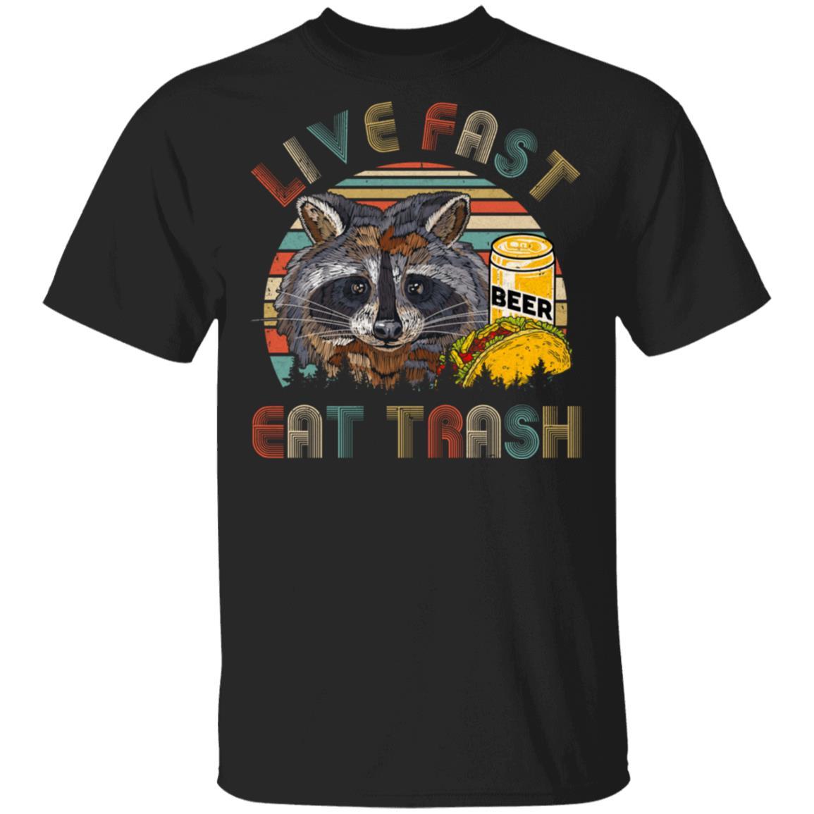 Live Fast Eat Trash Funny Raccoon Beer Tacos Vintage
